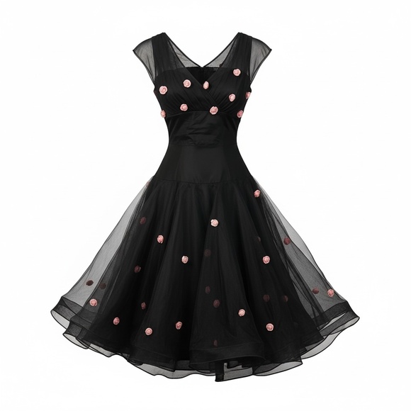 Robert Link By Fazzi California Black Pink Floral Lace Prom Dresses, Size XS - Picture 2 of 11